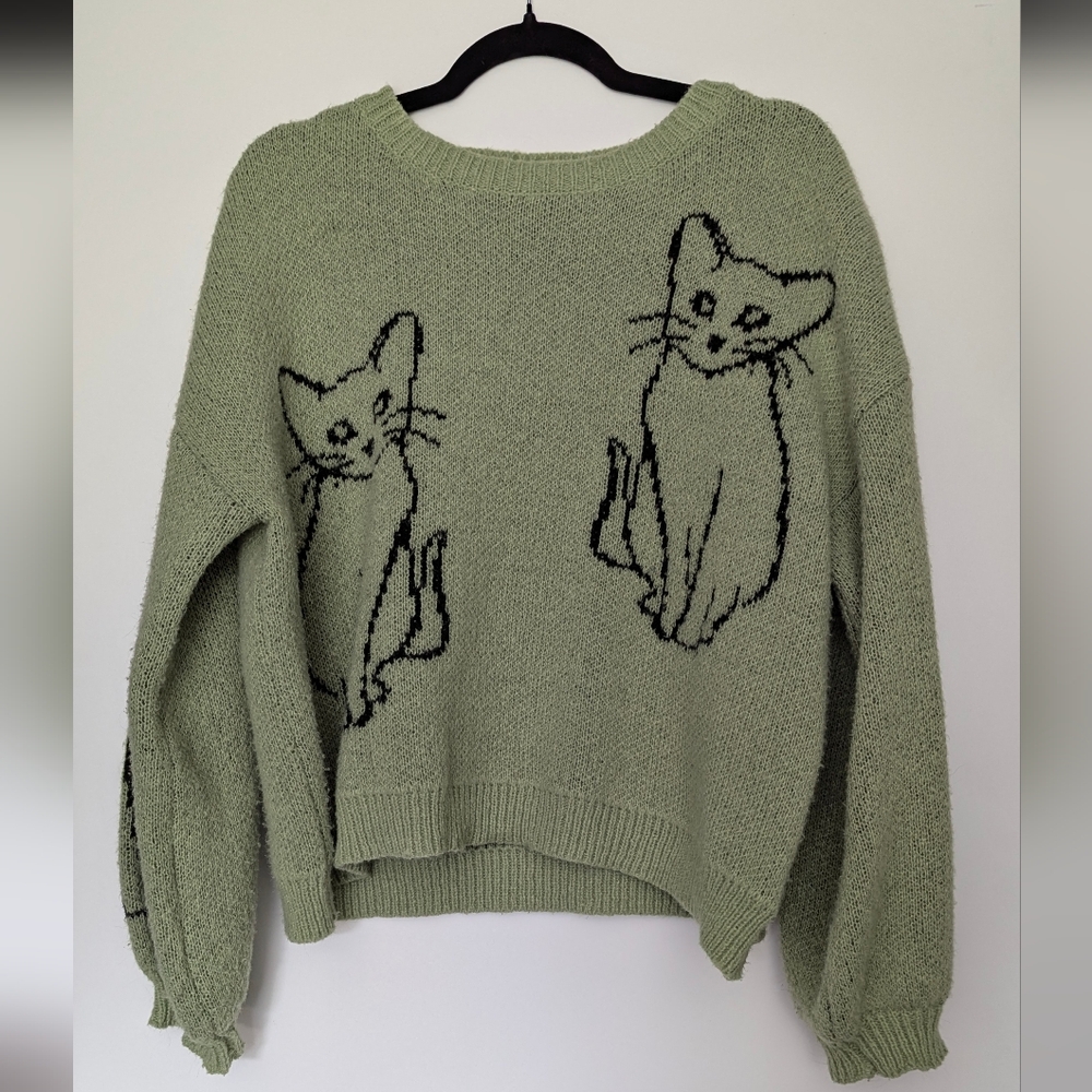 SHEIN Olive Cat Graphic Sweater